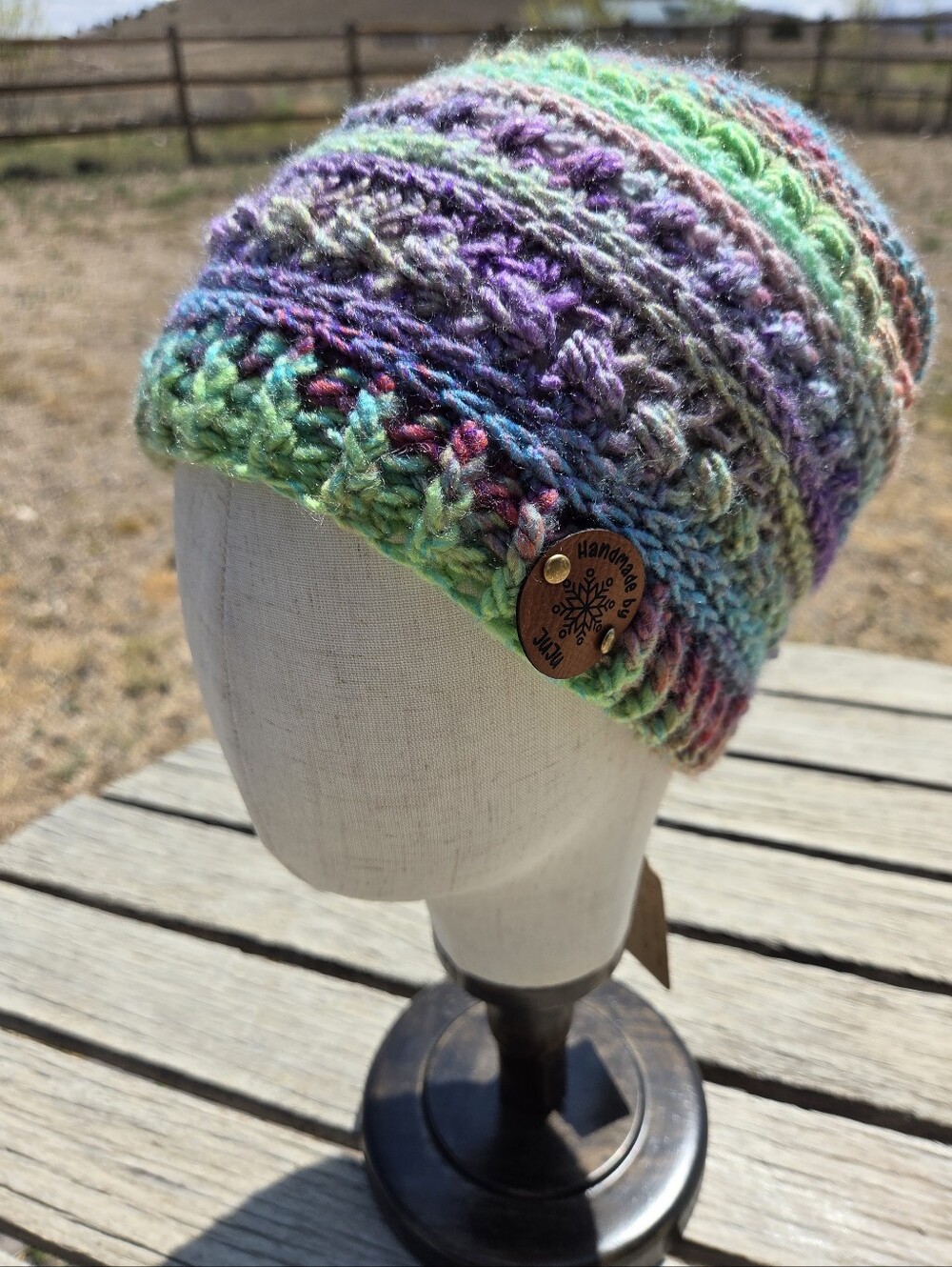 Artisan Handmade Crochet "Sea Glass" Cozy Boho Beanie Hat - Picture 2 of 6